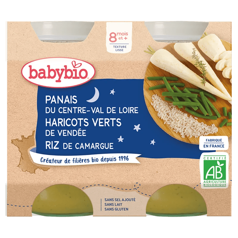 Babybio Purée de Panais, Haricots Verts et Riz Bio 8 mois+
