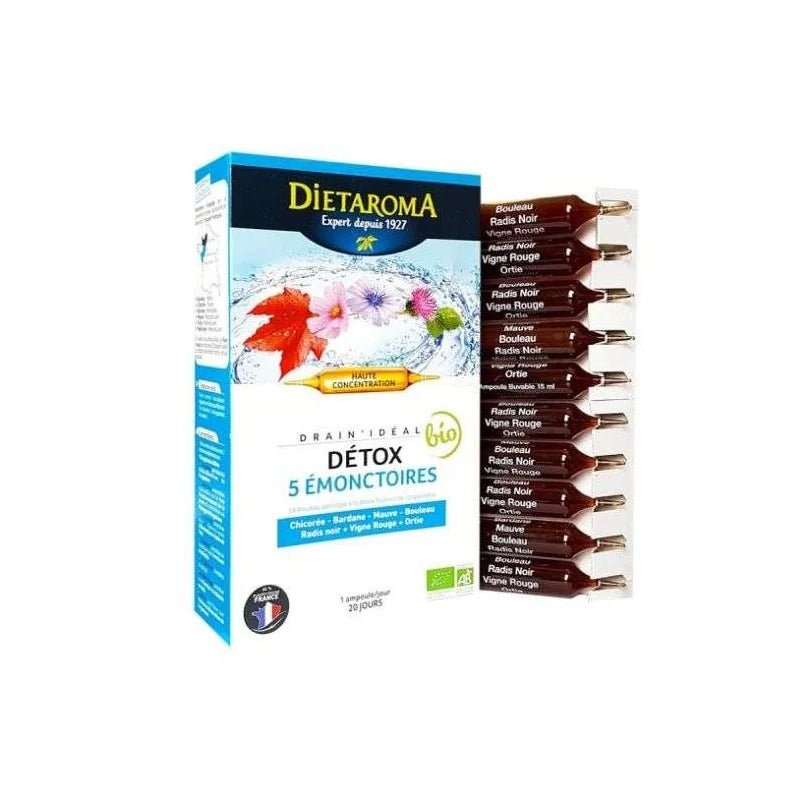 Dietaroma Drain Idéal Détox Bio 5 Émonctoires – 20 Ampoules