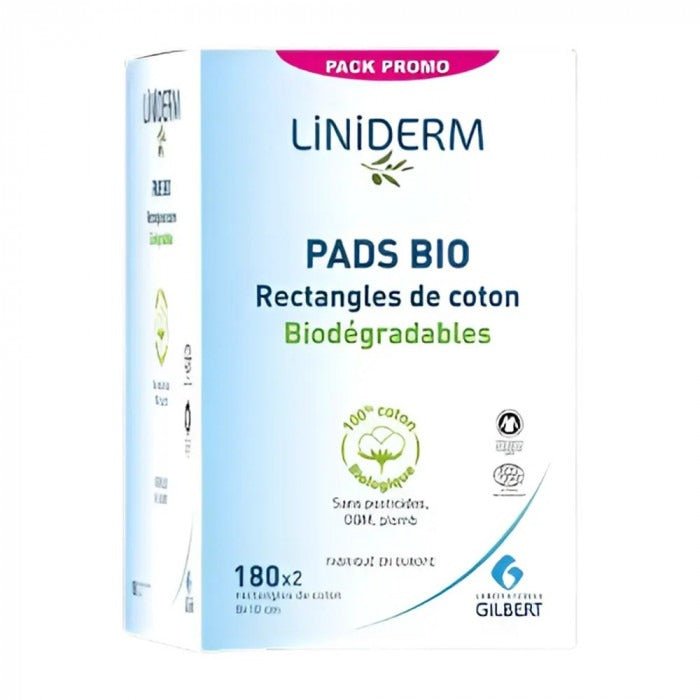 Liniderm Pads Bio – Lot de 2 x 180 Rectangles de Coton