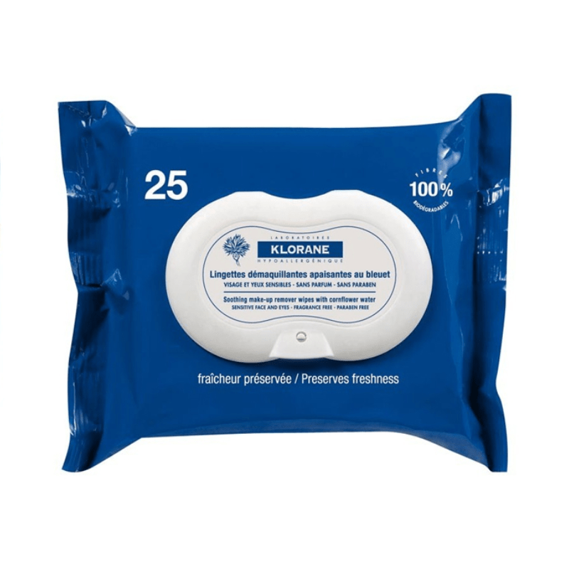 Klorane Lingettes Démaquillantes Apaisantes au Bleuet - 25 Pièces