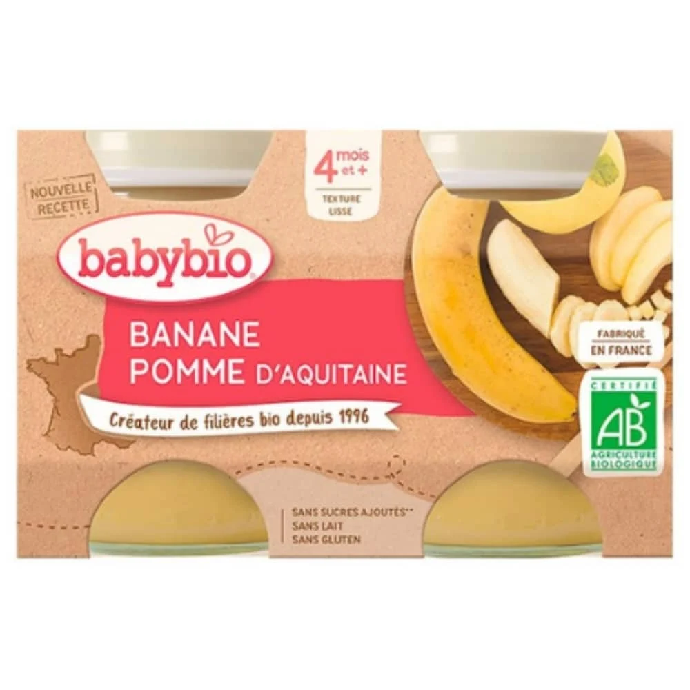 Babybio Pots De Banane Et Pomme 4mois Bio 2x130g