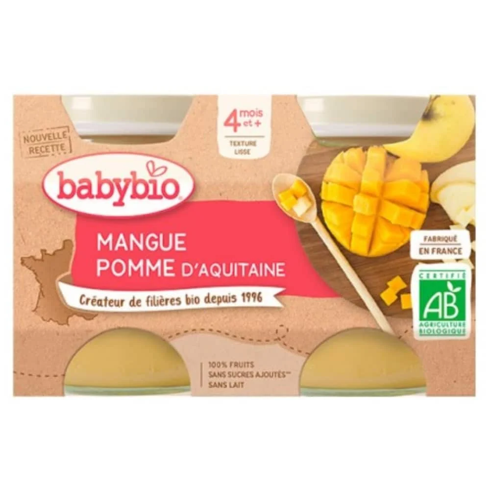Babybio Pots Mangue Et Pomme 4mois Bio 2x130g