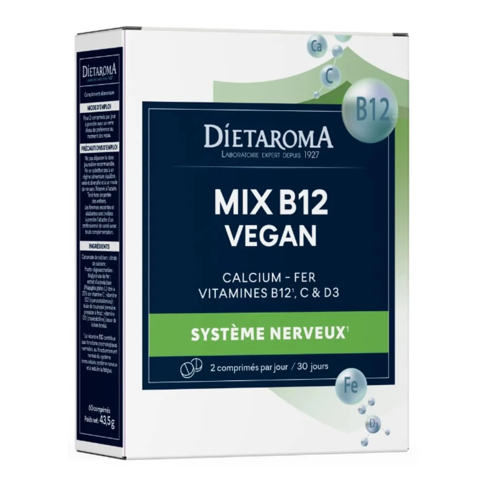 Dietaroma Mix B12 Fer D3 Calcium Et Vit C Vegan 60 Comprimes