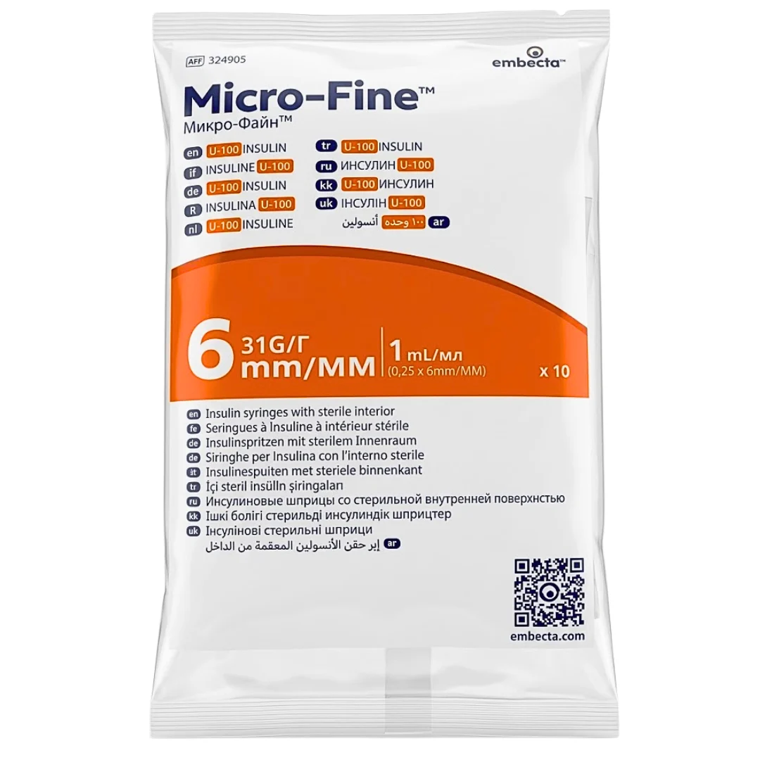 Embecta Micro Fine Plus Seringue A Insuline 1ml Sachets 10 Pieces