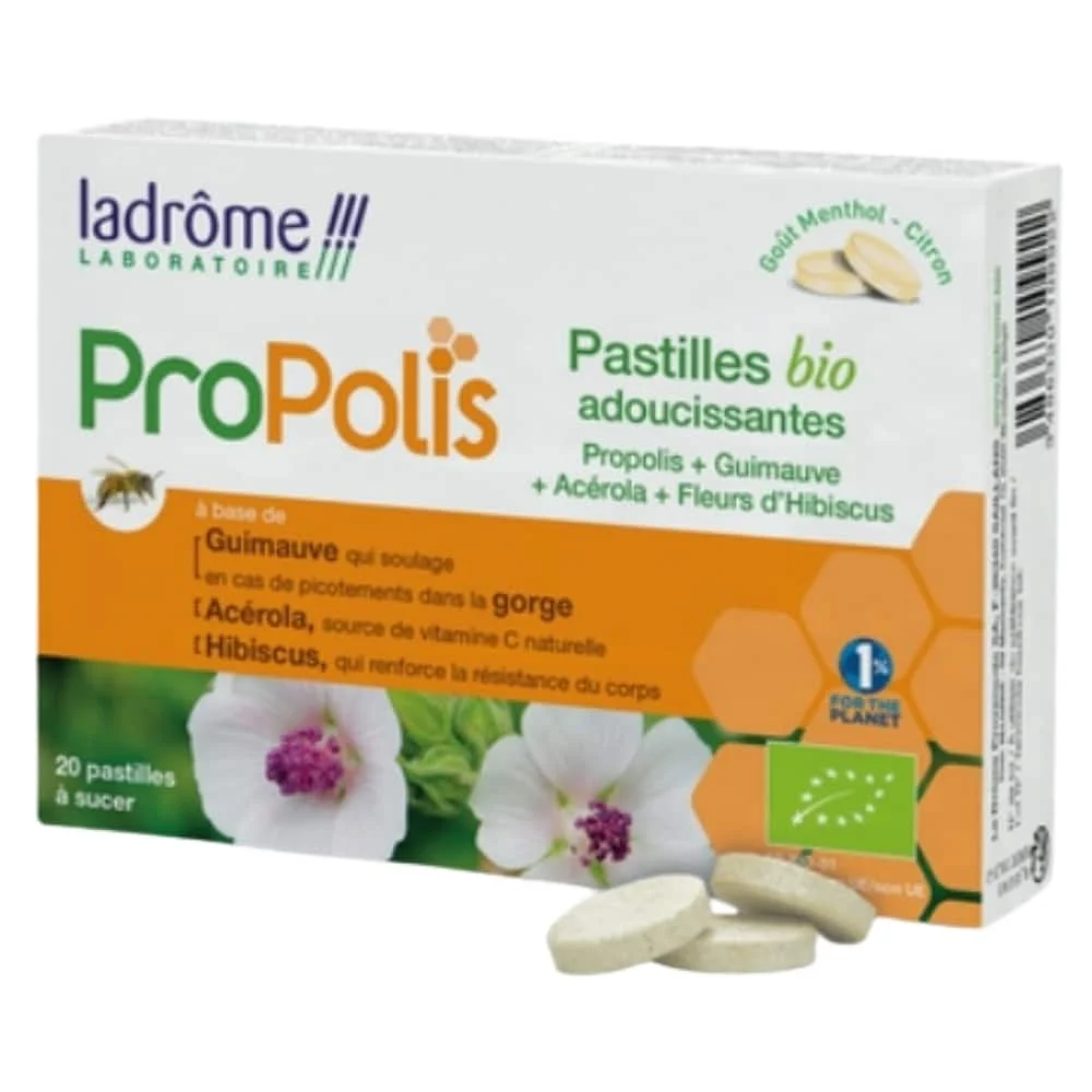 Ladrome Propolis Adoucissant Guimauve Acerola Et Fleurs D Hibiscus Bio 20 Pastilles