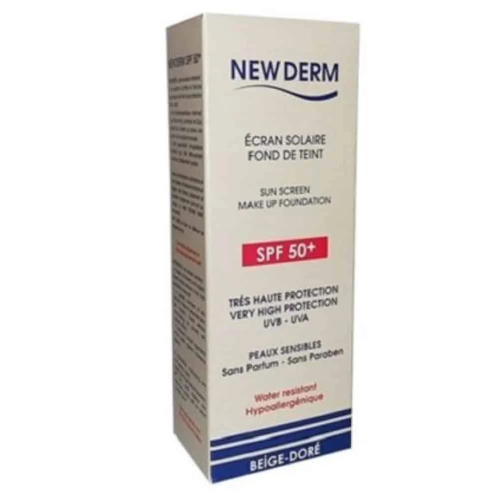 New Derm Ecran Solaire Fond De Teint Beige Doree Spf50 50ml