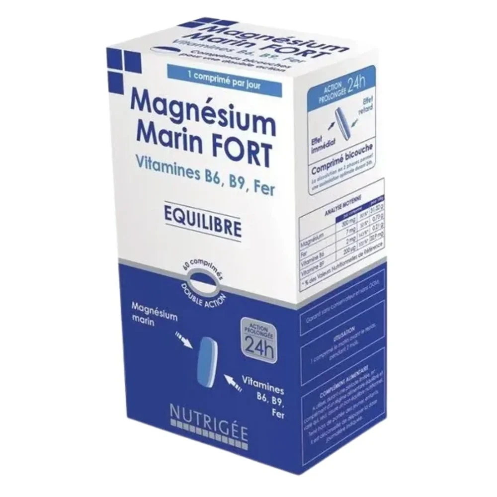Nutrigee Magnesium Marin Fort Vitamines B6 B9 Fer 30 Comprimes