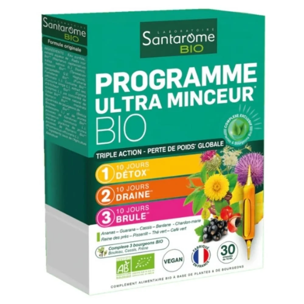 Santarome Bio Programme Ultra Minceur Triple Action Detox Draine Et Brule Ampoules 30u