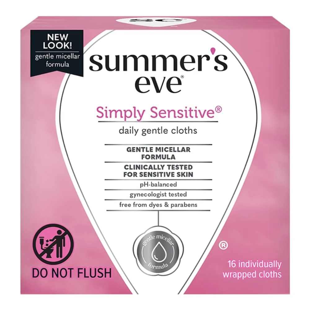 Summer Eve Simply Sensitive Daily Gentle Cloths Intimate 16u