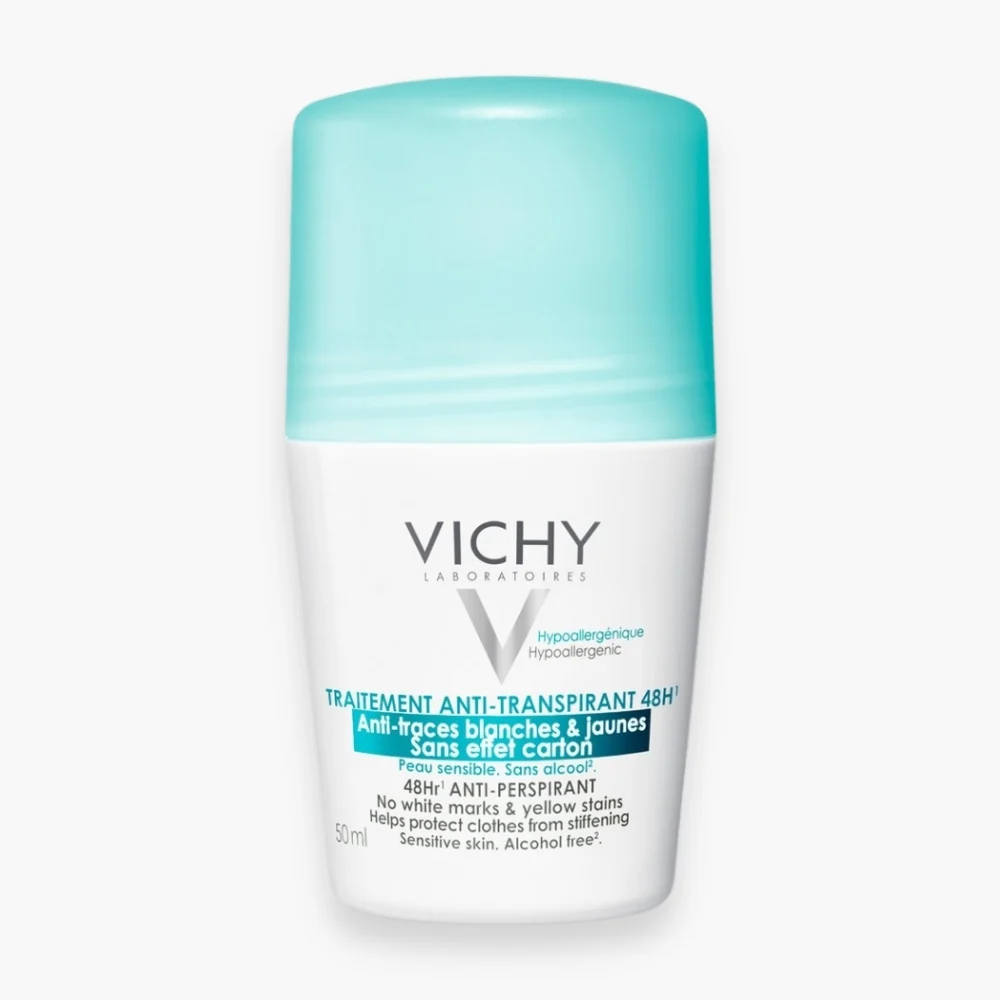 Vichy Deodorant Roll On Traitement Anti Transpirant Anti Traces Blanches Jaunes 48h 50ml