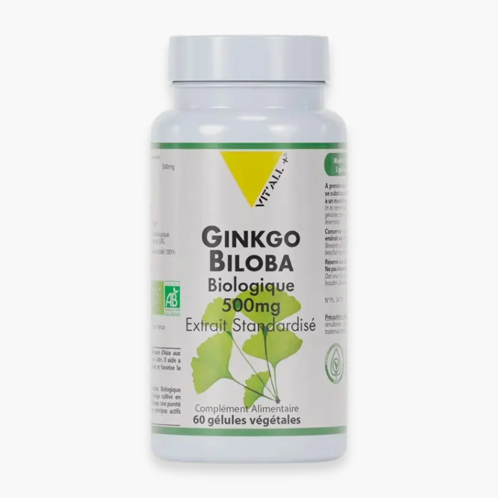 Vitall Ginkgo Biloba Biologique Extrait Standardise 500mg 60 Gelules